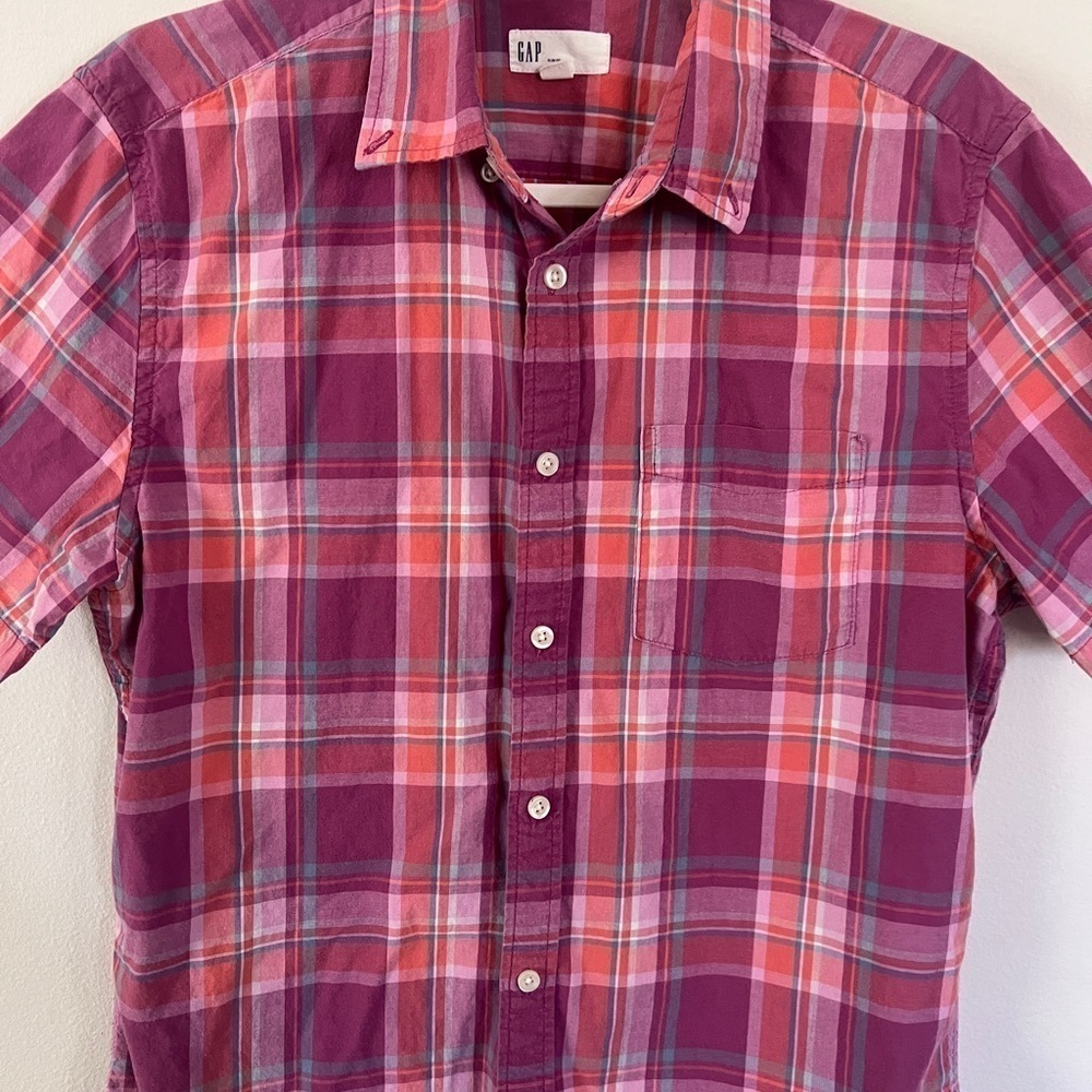 GAP Casual Button Down Shirt Pink and Red 310 - Picture 6 of 10